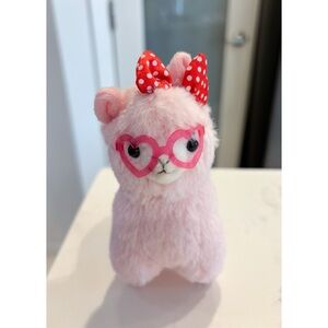 Amuse Alpacasso Pink 5” Alpaca Plush Official With Heart Glasses And Bow
